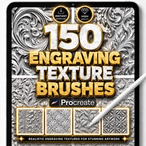 150 pinceles de textura para grabado en Procreate, conjunto de pinceles de textura realistas, metal, madera, estilo vintage, tallado, escultura, herramientas de grabado