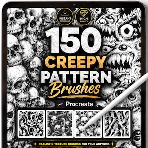 Pinceaux à motifs effrayants pour Procreate – Pinceaux crânes d'horreur, textures de monstres, art sombre d'Halloween