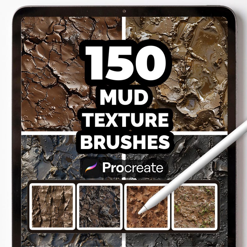 150 Procreate Mud Brushes, Realistic Texture Brush Set, Dirt, Ground ...