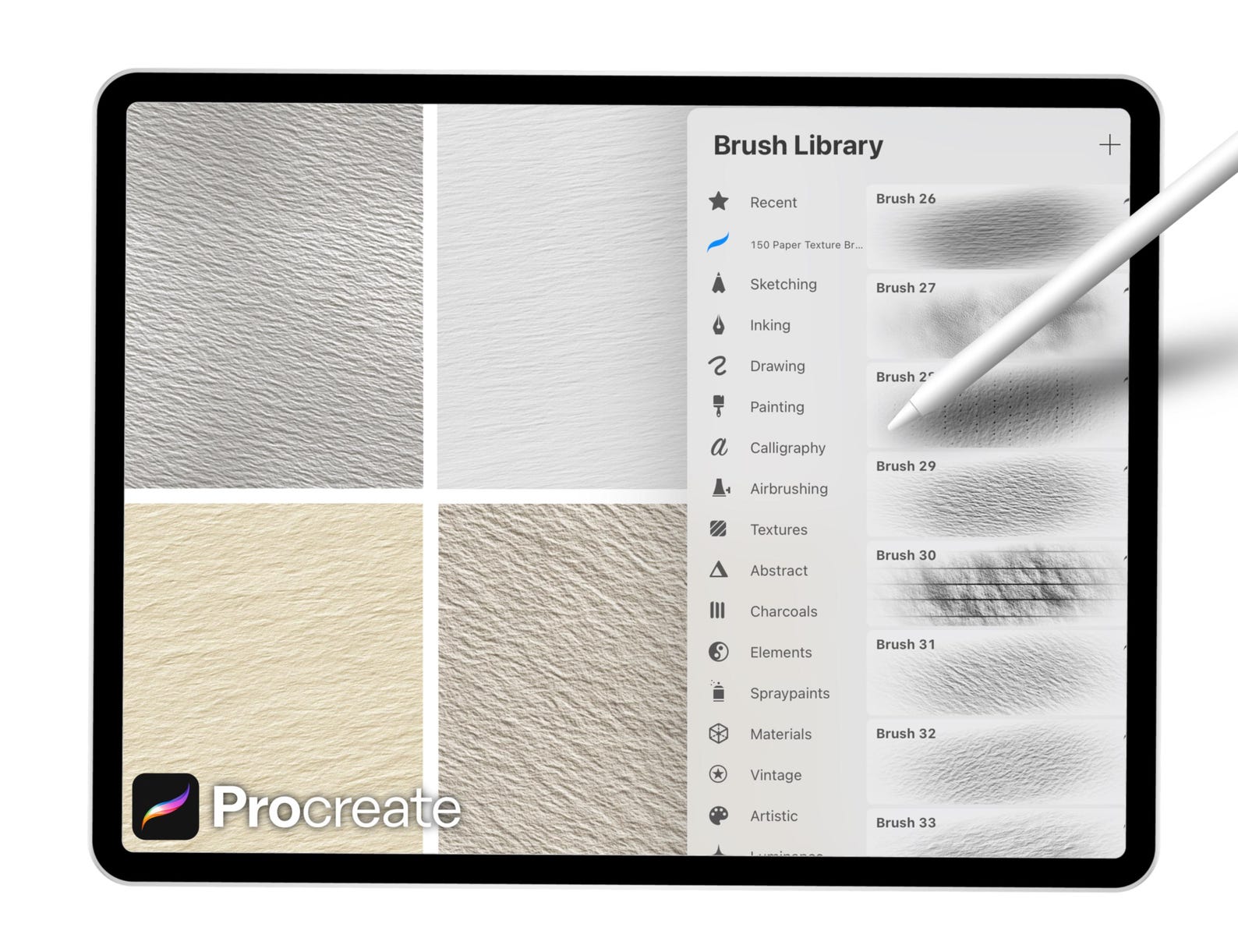 150 Paper Texture Brushes for Procreate | Realistic Crumpled, Grainy ...
