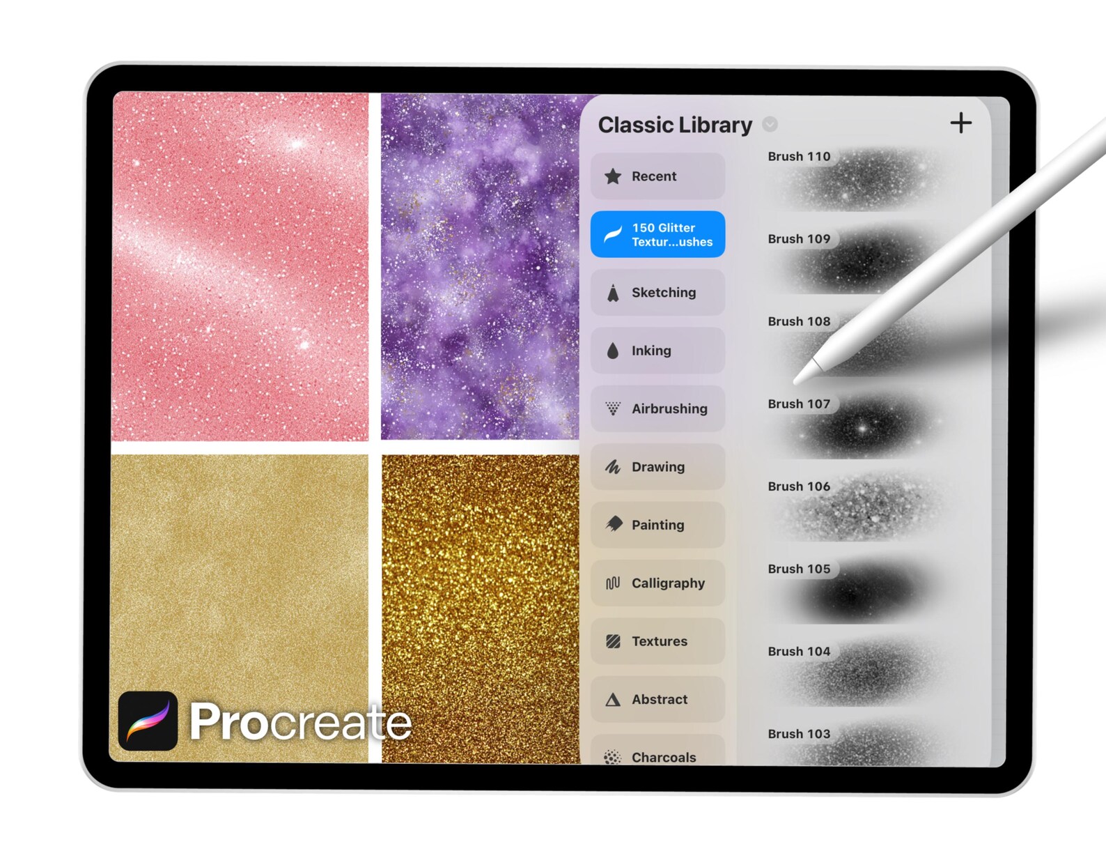 150 Glitter Texture Brushes for Procreate – Sparkle, Shimmer & Metallic ...