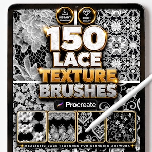 150 Lace Texture Brushes for Procreate – Floral, Fabric & Embroidery Brush Set for Digital Art, Design and Illustration