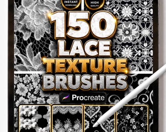 150 pennelli con texture di pizzo per Procreate – Set di pennelli floreali, per tessuti e ricami per arte digitale, design e illustrazione.