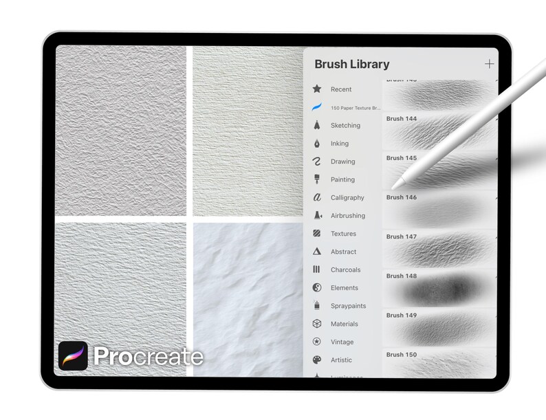 150 Paper Texture Brushes for Procreate | Realistic Crumpled, Grainy ...
