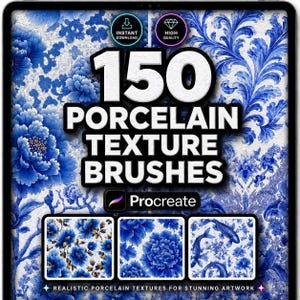 150 Porcelain Texture Brushes for Procreate, Blue Floral, Delft, Ceramic Pattern & Vintage China Designs