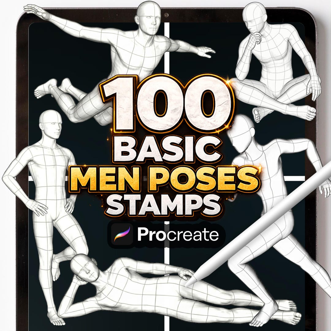 Basic Reffrence Procreate Men Poses Stamps, Basic Male Body Reference, Anatomy ...
