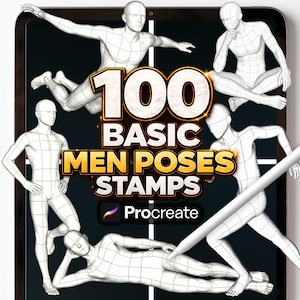Procreate Men Poses Stamps, Basic Male Body Reference, Anatomy, Character Design, Drawing Tools