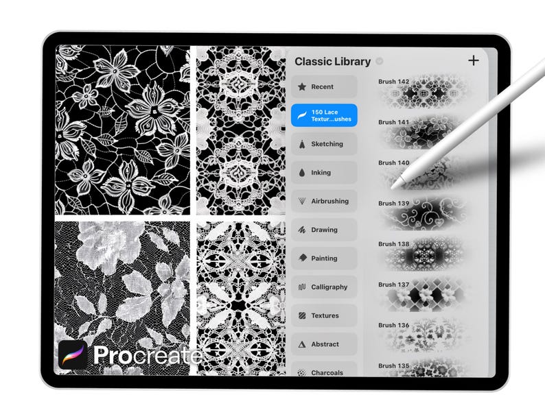 150 Lace Texture Brushes for Procreate – Floral, Fabric & Embroidery ...