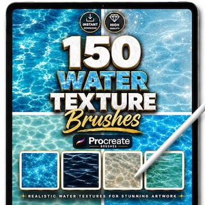 150 pennelli per texture d'acqua per Procreate – Oceano, onde ed effetti liquidi, effetto increspatura