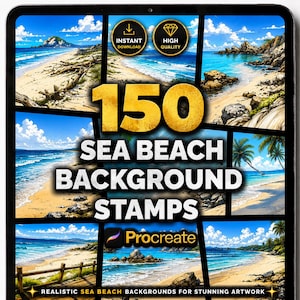 Sea Beach Hintergrund Procreate Briefmarken, Ozean- und Küstenlinienbürsten, tropische Küstenlinienszenen