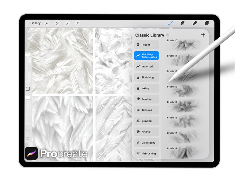 150 Wings Texture Brushes for Procreate – Realistic White Angel Feather ...
