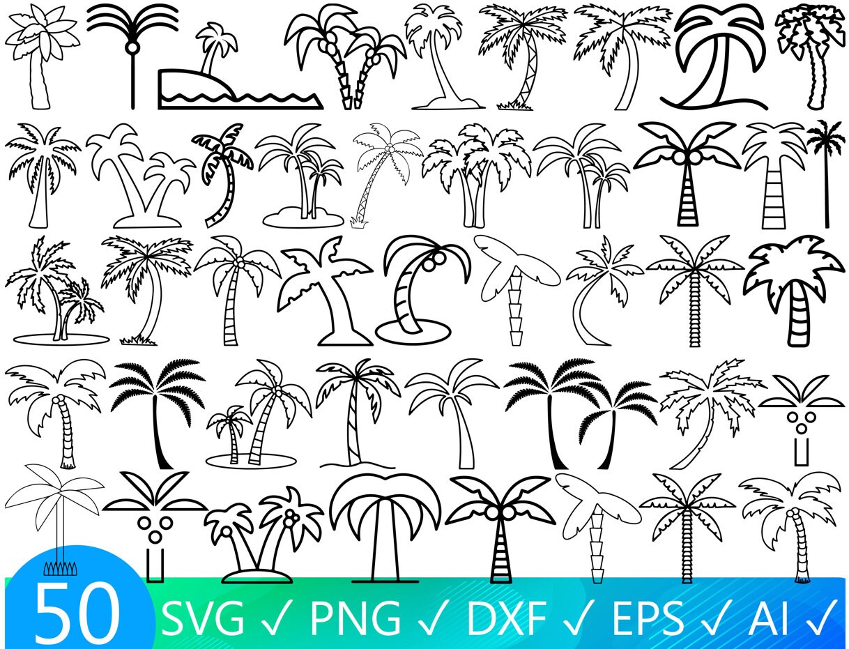 50 Palm Trees Designs, Palm Trees Svg, Palm Tree Svg, Palm Trees Dxf ...