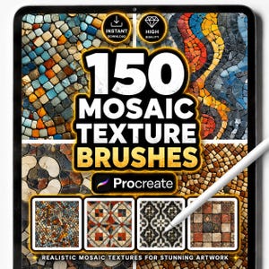 150 Mosaic Texture Brushes for Procreate – Realistic Tile, Stone & Decorative Mosaic Pattern Brush Set