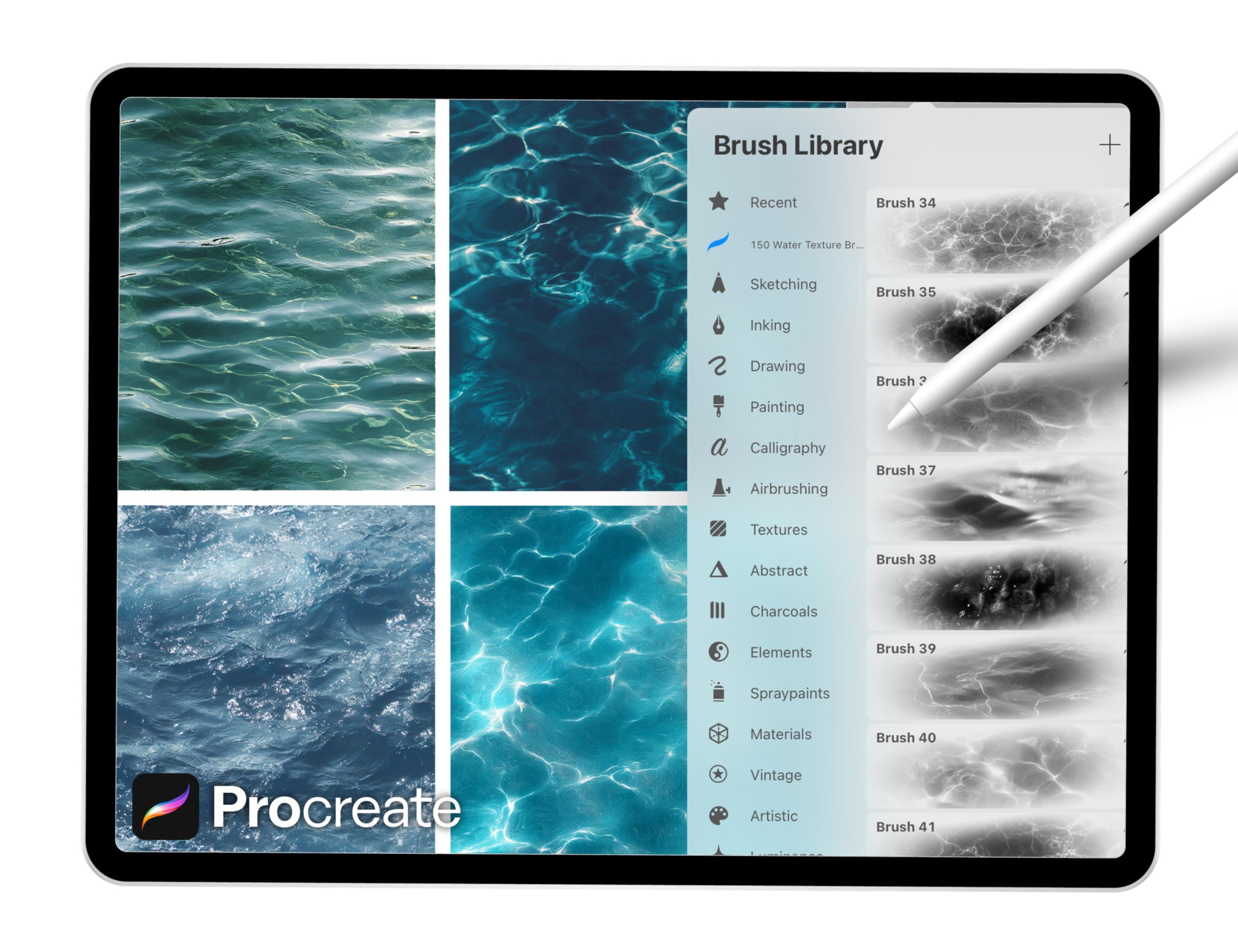 150 Water Texture Brushes for Procreate – Ocean, Waves & Liquid Effects ...