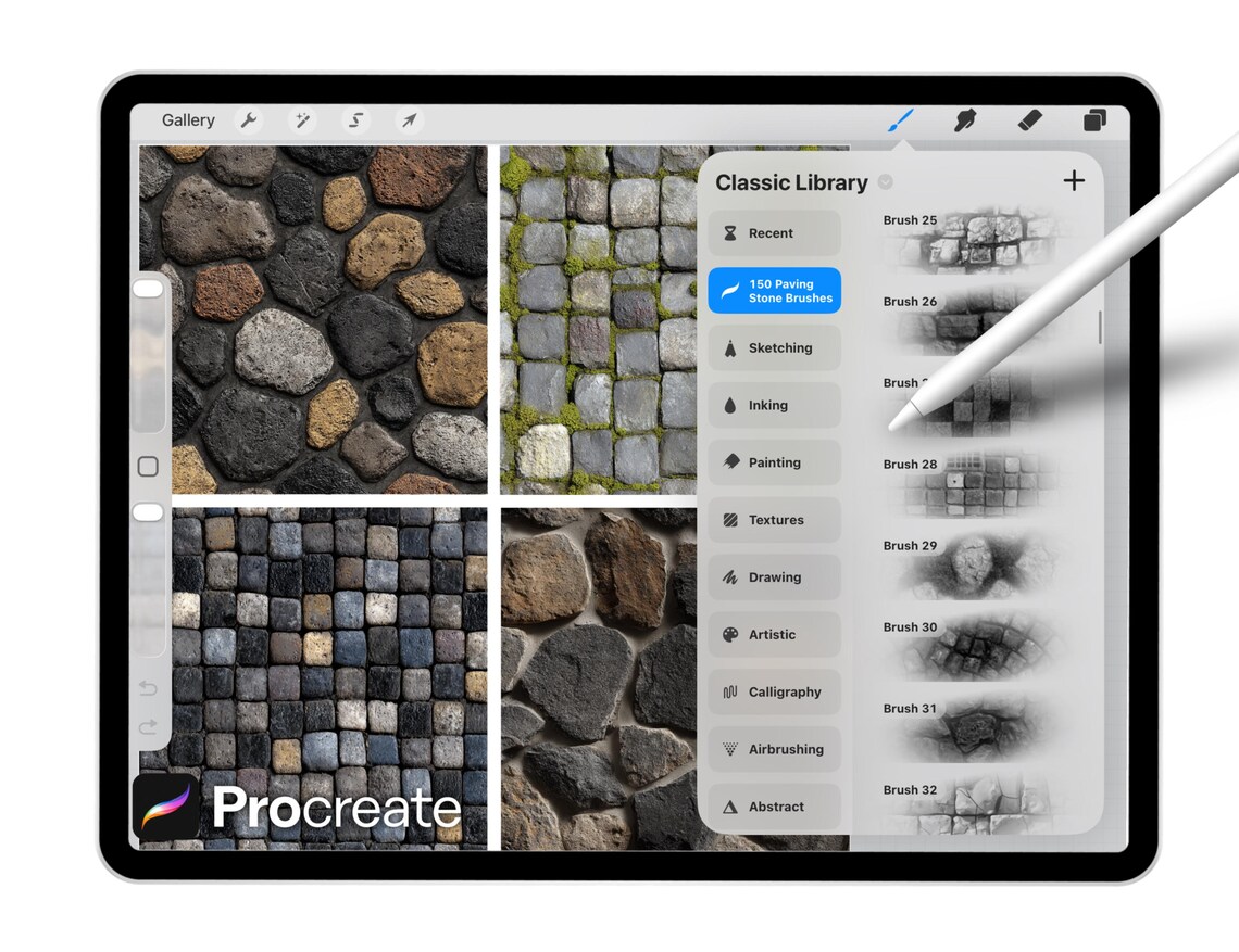 Procreate Draw Stone 150 Procreate Paving Stone Brushes, Texture Brush Set, Realistic Rock ...