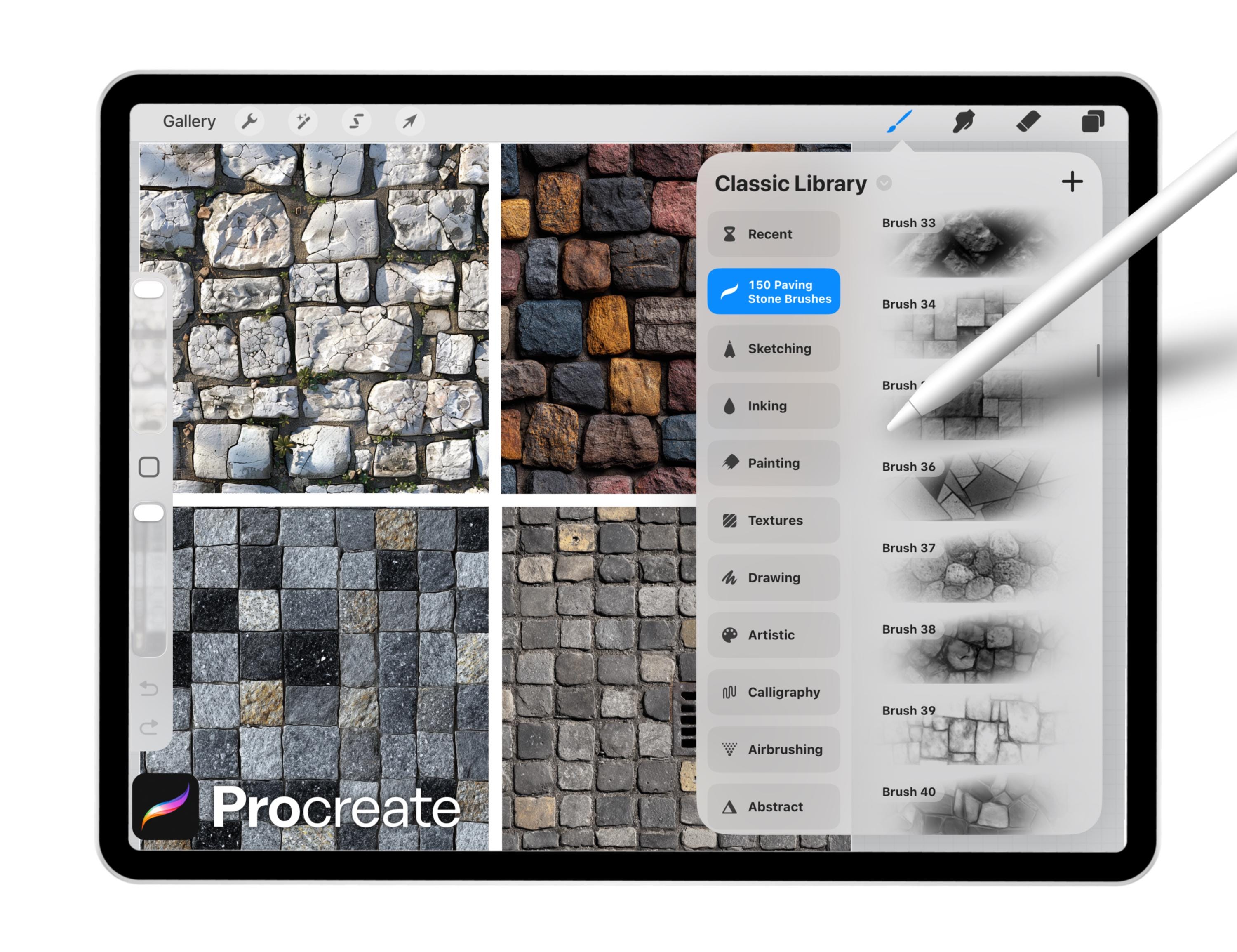 Pave Draw 150 Procreate Paving Stone Brushes, Texture Brush Set, Realistic Rock ...