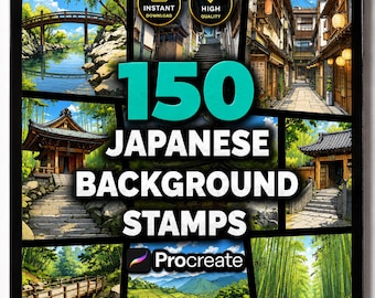 Japanese Background Procreate Stamps, Traditional Architecture Brushes, Nature Landscape Scenes