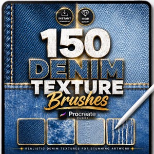 150 Denim Texture Brushes for Procreate – Denim Fabric Stamp & Texture Brush Set for Digital Art, Fashion Design and Collage