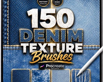 150 Denim Texture Brushes for Procreate – Denim Fabric Stamp & Texture Brush Set for Digital Art, Fashion Design and Collage