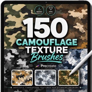 150 Camouflage Pattern Brushes for Procreate – Military Camo, Army & Tactical Texture Brush Set for Digital Art