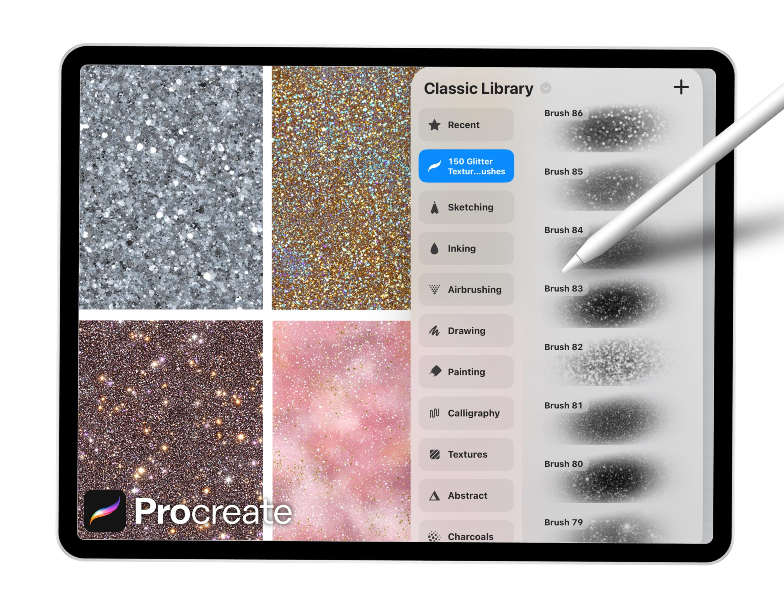 150 Glitter Texture Brushes for Procreate – Sparkle, Shimmer & Metallic ...