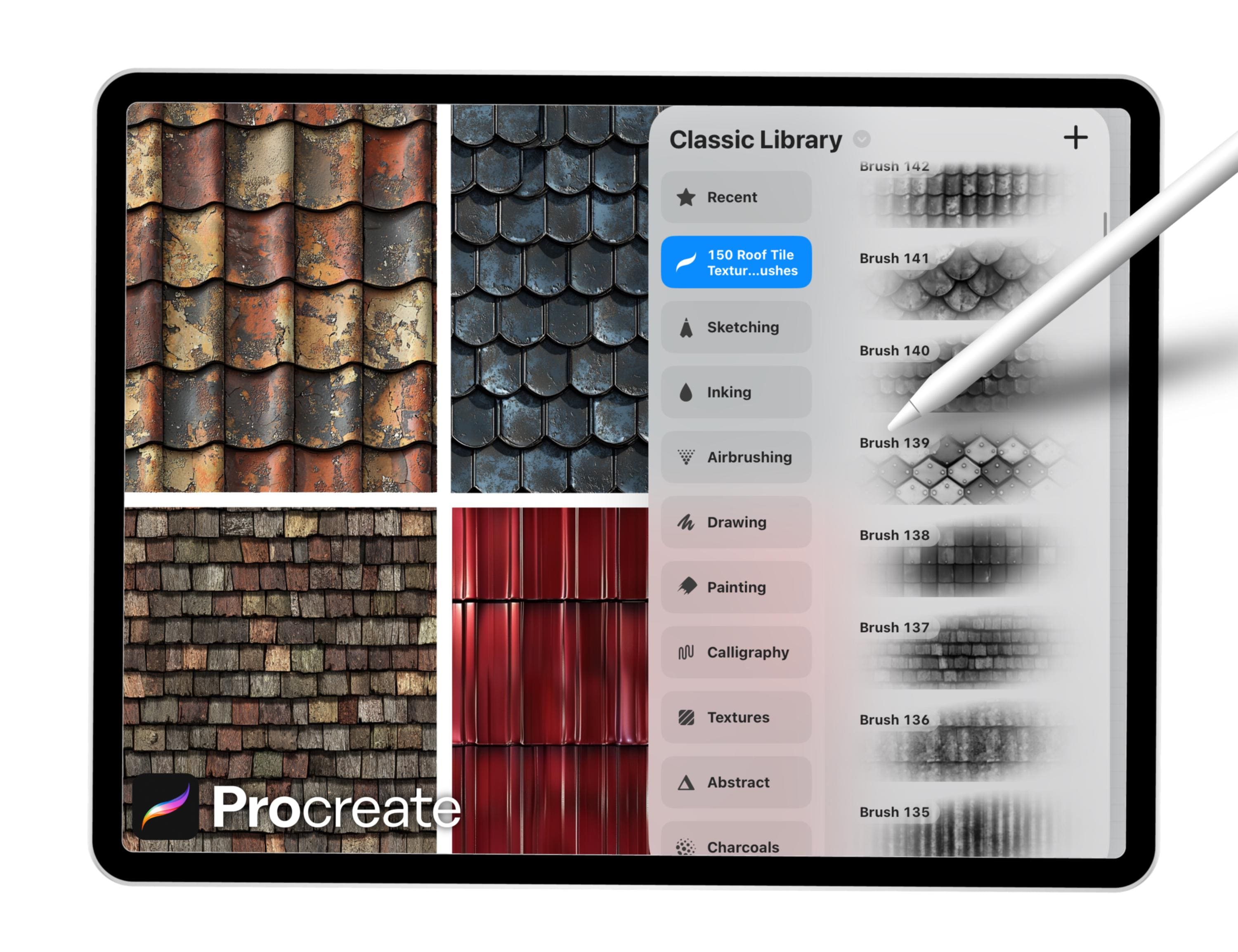 150 Roof Tile Texture Brushes for Procreate – Brick, Shingle, Clay ...