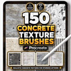 150 pędzli do tekstur betonu dla Procreate – zestaw pędzli do cementu, ścian, grunge’u i szorstkich powierzchni przemysłowych do sztuki cyfrowej i ilustracji