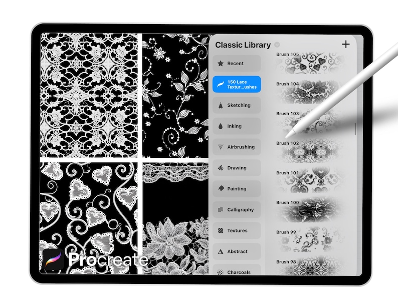 150 Lace Texture Brushes for Procreate – Floral, Fabric & Embroidery ...