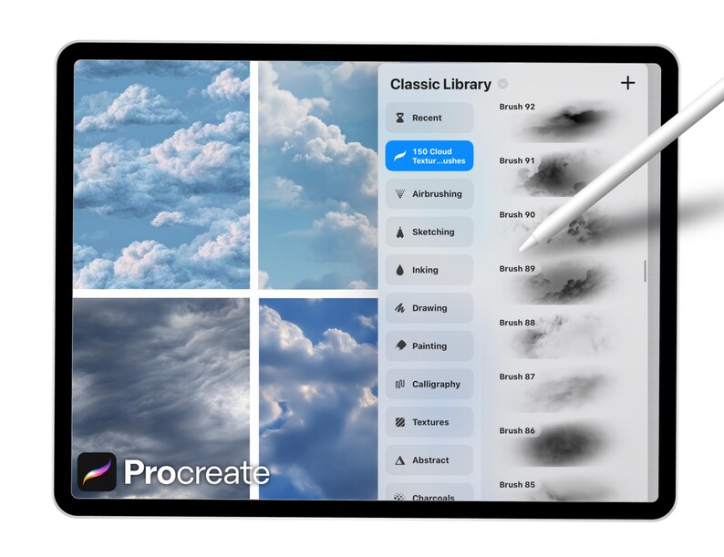 150 Cloud Texture Brushes for Procreate – Realistic Sky, Soft Cloud ...