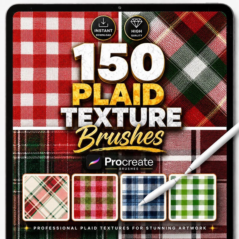 150 Plaid Texture Brushes for Procreate – Tartan,checkered & Fabric ...
