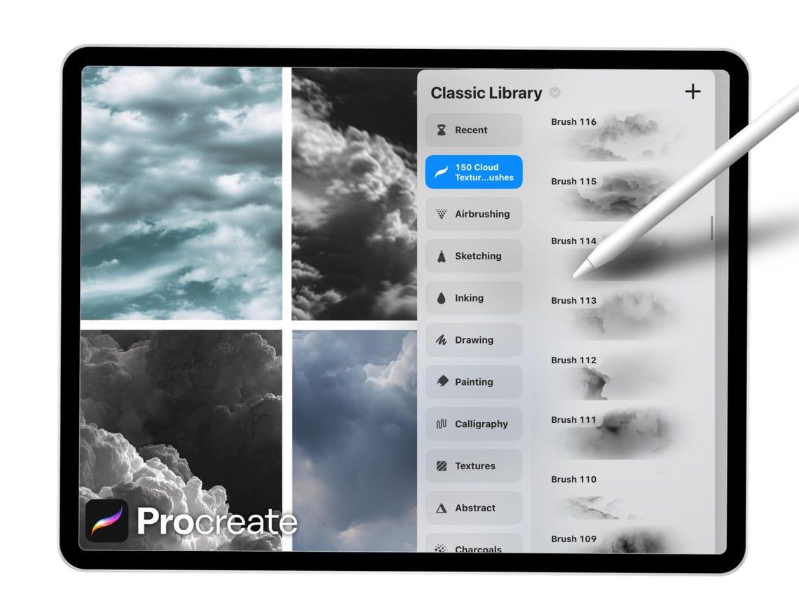 150 Cloud Texture Brushes for Procreate – Realistic Sky, Soft Cloud ...