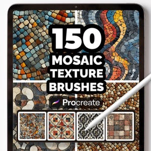 150 Mosaic Texture Brushes for Procreate – Realistic Tile, Stone & Decorative Mosaic Pattern Brush Set