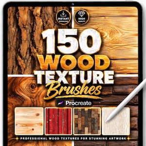 150 Wood Texture Brushes for Procreate – Realistic Timber, Bark & Wooden Surface Patterns