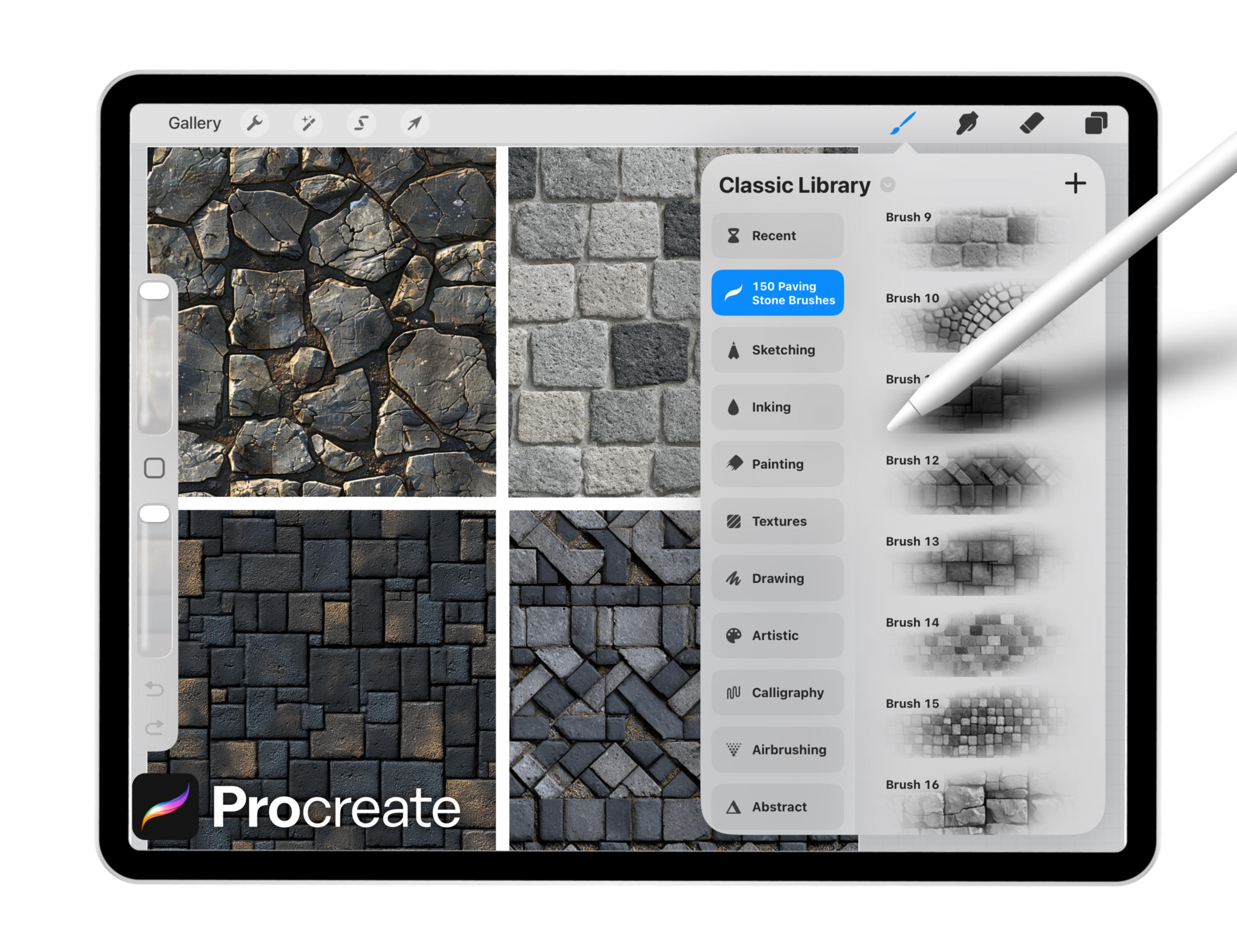 Procreate Draw Stone 150 Procreate Paving Stone Brushes, Texture Brush Set, Realistic Rock ...