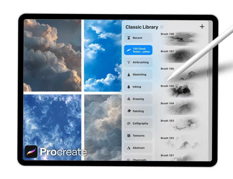 150 Cloud Texture Brushes for Procreate – Realistic Sky, Soft Cloud ...