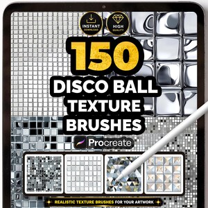 150 Disco Ball Texture Brushes for Procreate – Mirror Mosaic, Reflective Tile, Chrome Glitter & Metallic