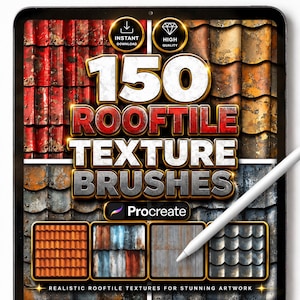 150 textuurborstels voor dakpannen voor procreate – set baksteen, grind, klei en patroonborstels voor architectuur en digitale kunst