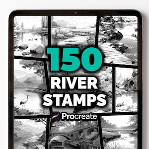 150 River stamps for Procreate – landscape brush set for digital art, comic backgrounds, sketching & illustration