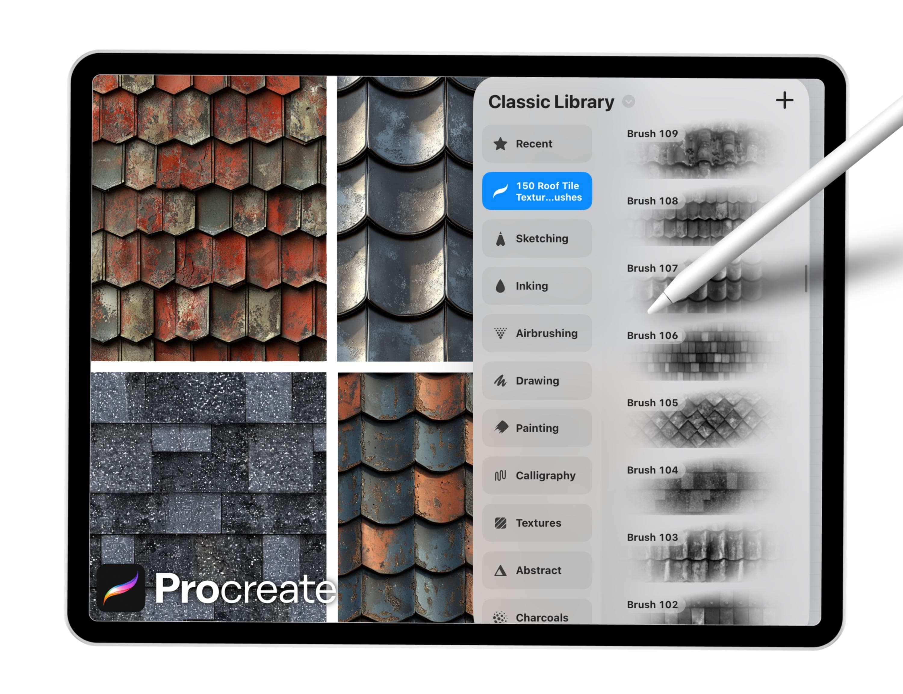 150 Roof Tile Texture Brushes for Procreate – Brick, Shingle, Clay ...