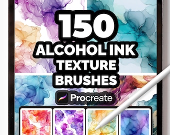 150 textuurborstels alcoholinkt voor Procreate – vloeibare inkt, aquarel en abstracte achtergrondstempels