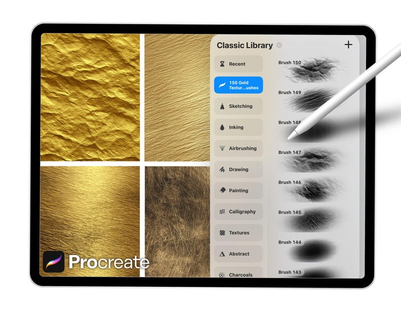 150 Gold Texture Brushes for Procreate – Metallic Foil, Shimmer ...