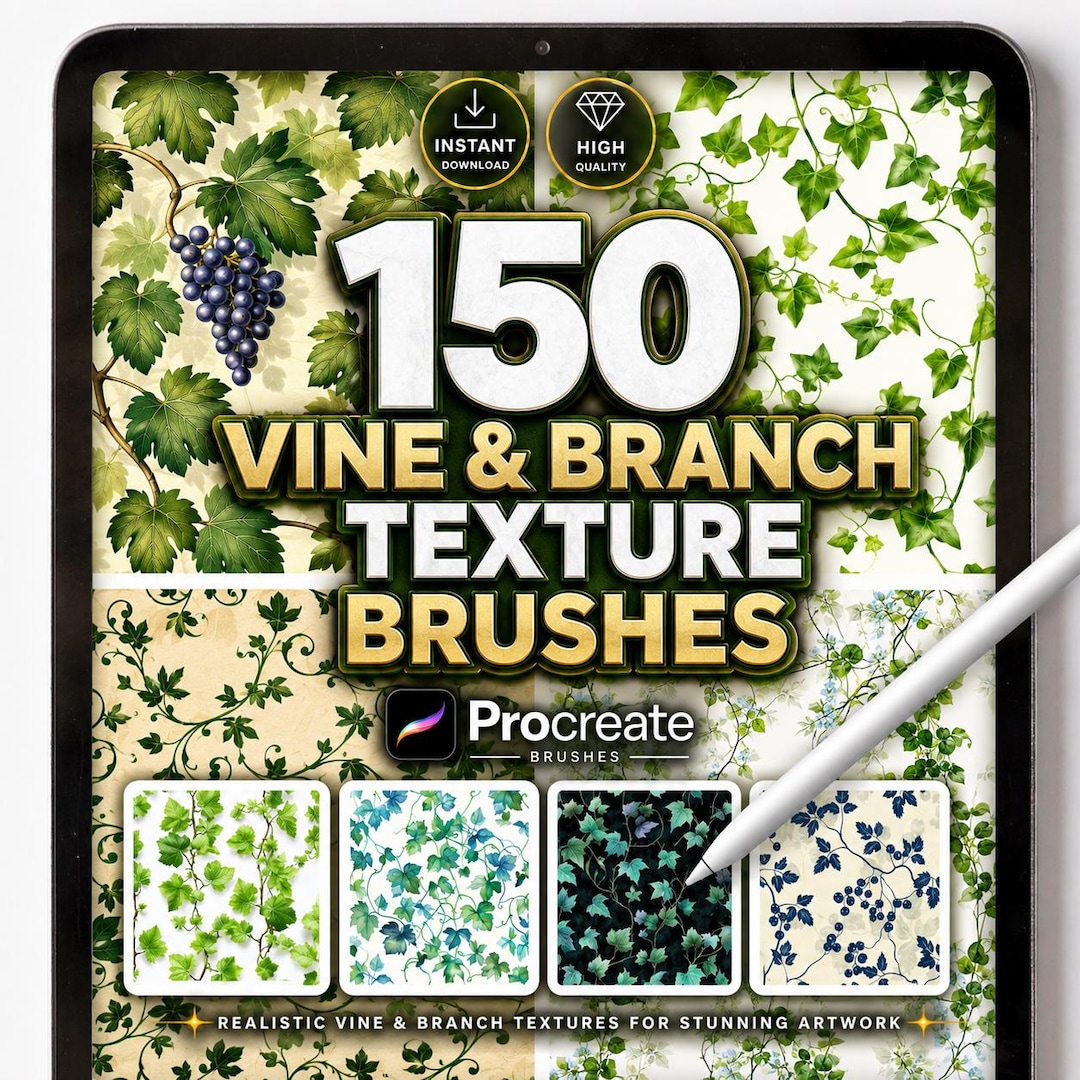 150 Procreate Vine Brushes, Realistic Texture Brush Set, Branch, Leaf ...