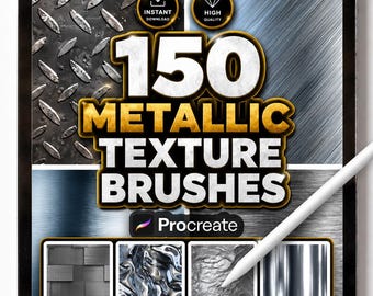 150 Metallic Texture Brushes for Procreate – Steel, Chrome, Silver & Industrial Effects, Chrome, Steel
