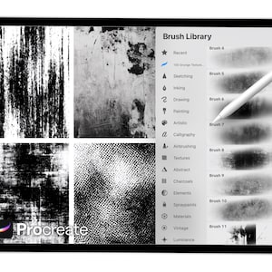 150 pennelli con texture grunge per Procreate – Set di pennelli con effetti usurati, sporchi, grunge e vintage per arte digitale, poster e sfondi. immagine 6