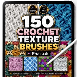 150 gehaakte textuurborstels voor Procreate – Realistische brei-, garen-, wol- en stofborstelset voor digitale kunst en design