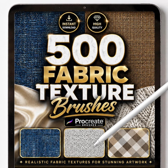 500 Fabric Texture Brushes for Procreate – Realistic Cloth, Textile & Pattern Brush Set for Digital Art, Fashion Design
