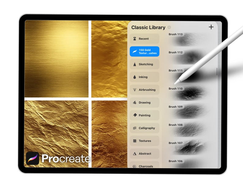 150 Gold Texture Brushes for Procreate – Metallic Foil, Shimmer ...