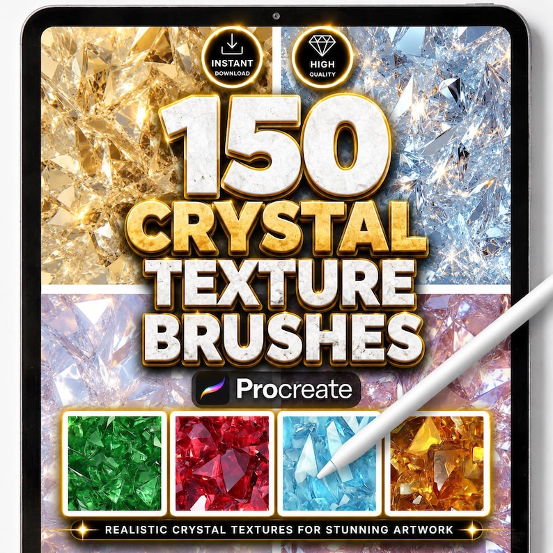 150 Crystal Texture Brushes for Procreate – Gemstone, Glass, Shard ...