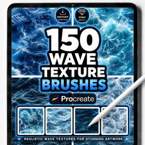 150 Wave Texture Brushes for Procreate – Ocean, Sea, Water Ripple & Flowing Surface Brush Set for Digital Art and Illustration