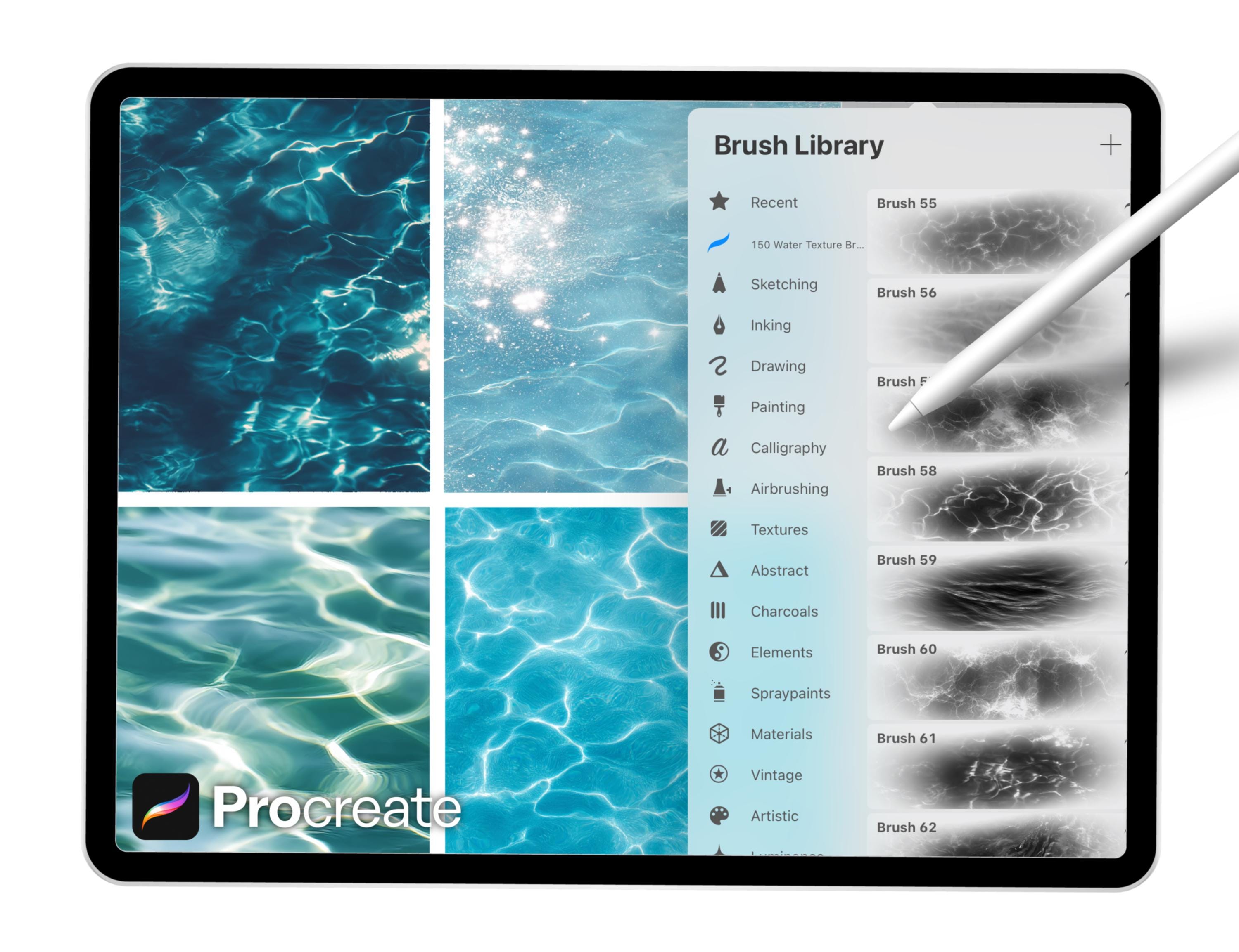 150 Water Texture Brushes for Procreate – Ocean, Waves & Liquid Effects ...